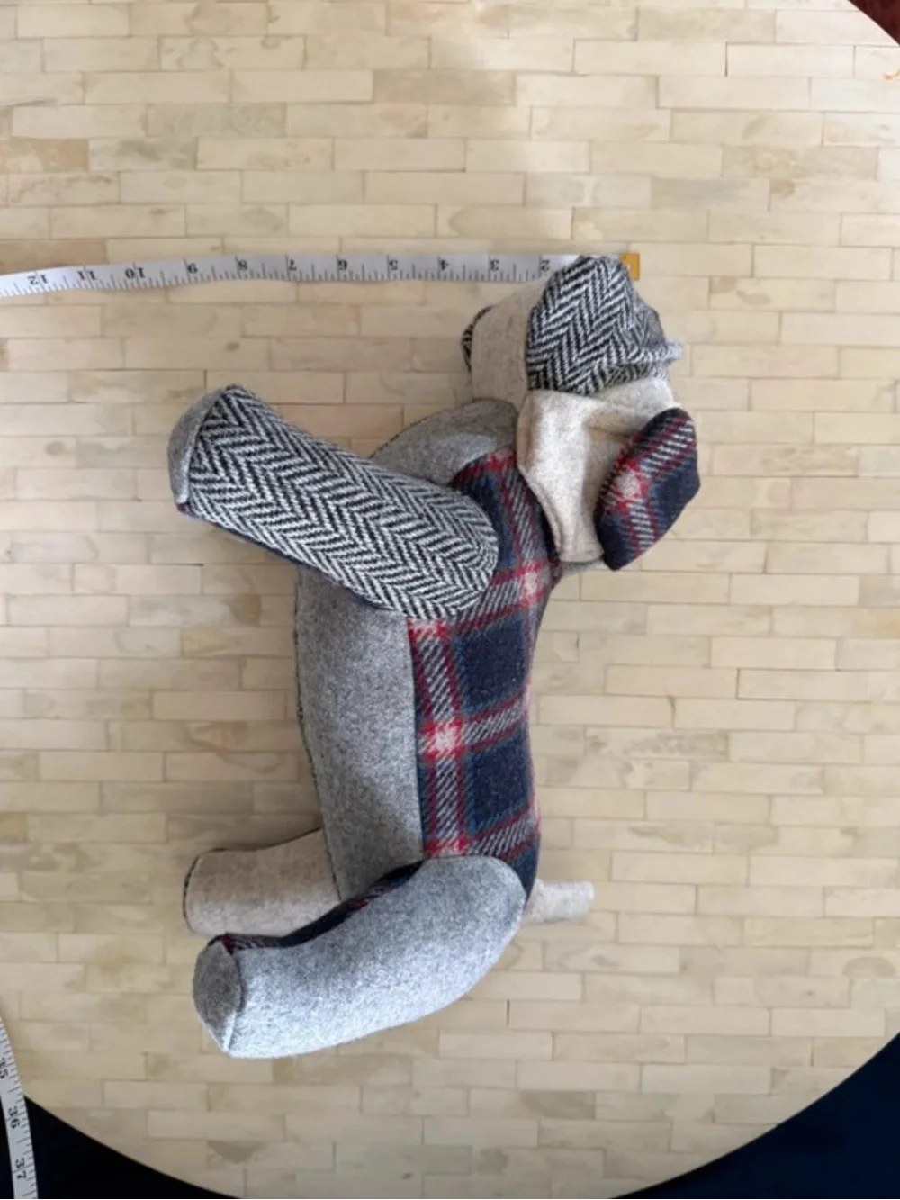 Muji Plaid & Herringbone Plush Dog Toy - Gray/Blue/Red